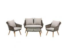 Salon de jardin 4 places 4 pièces design scandinave métal époxy résine tressée imitation rotin