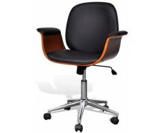 Helloshop26 - Fauteuil chaise siège de bureau luxe pivotant ergonomique avec accoudoir bois et noir