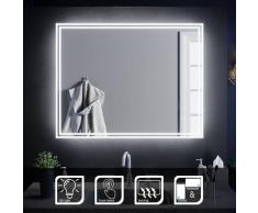 Miroir de salle de bain led rectangle 90x70 cm Commutateur tactile Anti-buée éclairage intégré