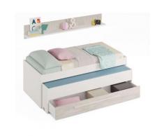 Lit enfant gigogne double coloris blanc artic / blanc poli - Hauteur 65 x Longueur 199 x Profondeur