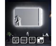 Miroir de salle de bain led rectangle 80x50 cm Commutateur tactile éclairage intégré blanc froid