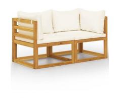 Youthup - Banc de jardin à 2 places avec coussins blanc crème