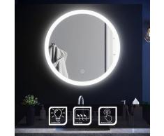 Sirhona - Miroir de salle de bain 70x70 cm - Rond mural - Anti-buée - Lumière blanche