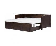 Lit gigogne 90 x 200 cm moderne en bois d'hévéa marron