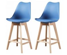 ALIX - Lot de 2 tabourets scandinave - Bleu canard - pieds en bois massif design salle a manger