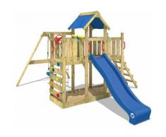 Aire de jeux Portique bois TwinFlyer avec balançoire et toboggan bleu Maison enfant exterieur avec