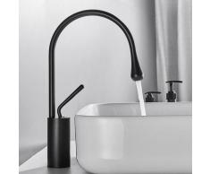 Auralum Robinet de Salle de Bain Cascade à Levier Unique Noir Haut Mitigeur de Lavabo Laiton