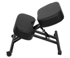Tabouret ergonomique siège ajustable repose genoux chaise de bureau sans dossier, en métal noir et