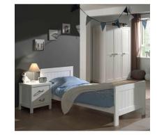 Pack - Lit Enfant, Sommier, Chevet & Armoire lewis Ii 90x200cm Blanc - Paris Prix