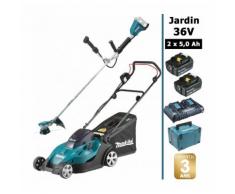 Pack 36V: tondeuse 36V 43cm + débroussailleuse 36V + 2 batt 5Ah MAKITA DLM431 DUR365