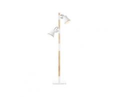Lampadaire 2 lampes design Plow Blanc Bois 82156/05 - Brilliant