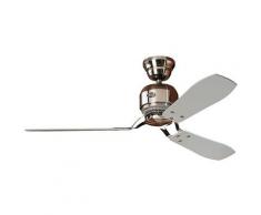 Ventilateur de plafond INDUSTRIE - Ø hélice 1320 mm - laque grise / bois Teak / chrome brossé