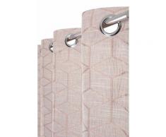 Rideau Tamisant 140 x 260 cm à Oeillets Jacquard Motif Cubes 3D Ton sur Ton Rose - Rose