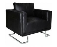 Helloshop26 - Fauteuil chaise siège lounge design club sofa salon cube avec pieds chromés cuir