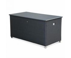 Coffre de jardin Cassapanca noir en résine tressée 170x82cm, malle de rangement de coussins avec
