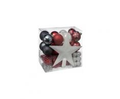 Kit de 44 décorations pour sapin - Rouge et gris - Guirlandes, boules et cimier - Livraison