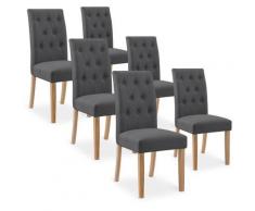 Intensedeco - Lot de 6 chaises capitonnées Gaya tissu gris