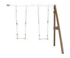 Portique mural en Bois FSC Marron / Blanc avec 2 Balançoires Enfant | Balançoire pour l'extérieur /