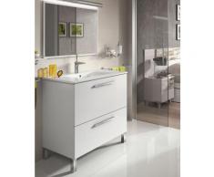 Meuble de salle de bain sur le sol 80 cm Blanc Brillant avec miroir | Blanc brillant - Avec lampe
