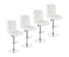 Tabouret de bar lot de 4 en simili cuir réglage en hauteur avec dossier Blanc