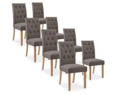Lot de 8 chaises capitonnées Gaya tissu taupe