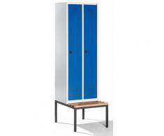 CP Vestiaire avec banc - largeur compartiments 300 mm, h x l x p 2090 x 600 x 815 mm - gris clair /