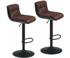 Lot de 2 tabourets de bar ergonomique en tissu aspect cuir marron avec dossier
