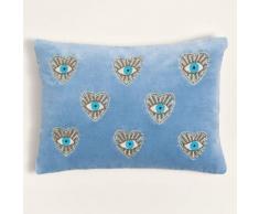 Sklum - Coussin rectangulaire en velours (35x45 cm) Denov Velour Bleu Niagara - Bleu Niagara