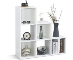Bibliothèque Étagère Escalier à 6 Compartiments - Meuble de Rangement - Bois, Blanc, 90,5 x 29 x