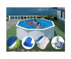 Kit piscine acier blanc Gré Fidji ronde 3,70 x 1,22 m + Bâche hiver + Bâche à bulles + Tapis de sol