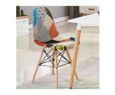 Chaise Scandinave en Tissu Patchwork - Pieds Eiffel - Salle à Manger ou Cuisine - Multicolore