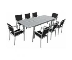 Salon de jardin CAPRI extensible en textilène noir 8 places - aluminium gris
