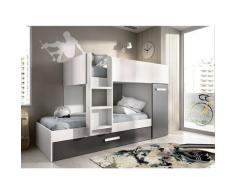 Lits superposés Crystal pour deux enfants Blanc mat et graphite avec armoire | Blanc et graphite