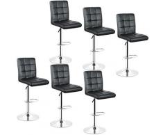 Tabourets de Bar Lot de 6 Dossier Hauteur Réglable Bar, Comptoir Cuisine, Chaise de Bar Noir