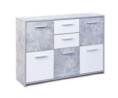 Pegane - Bahut en béton avec 5 portes et 2 tiroirs coloris gris clair et blanc - Dim : L 115 x P 30