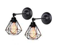 Lot de 2 Applique Murale Industrielle Lampe de Murale Vintage Cage Design Diamant Abat-jour E27
