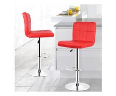 LOT DE 6 Tabouret de bar en simili cuir avec dossier rouge