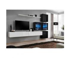 Ensemble meubles de salon SWITCH XIX design, coloris blanc et noir brillant. - Blanc