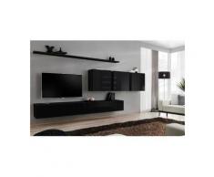 Price Factory - Ensemble meuble salon mural SWITCH VII design, coloris noir brillant. - Noir