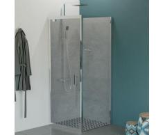 Paroi de douche d'angle 80x80 cm avec porte pivotante avec retour sans cadre NERINA