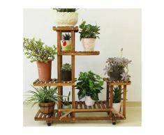 Étagère à Fleurs en Bois à Roulettes Porte Plante Intérieur-Extérieur Echelle Fleurs Pour Jardin