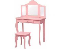 COSTWAY Coiffeuse Enfant Rose avec Tabouret, Table de Maquillage avec Miroir à Trois Panneaux et