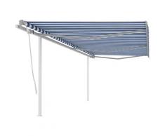 Auvent manuel rétractable avec poteaux 6x3,5 m Bleu et blanc