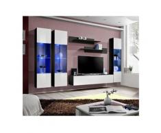 Price Factory - Meuble TV FLY C3 design, coloris noir et blanc brillant. Meuble suspendu moderne et