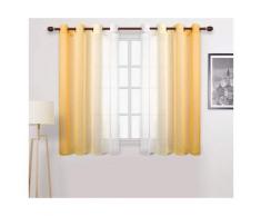 Rideau à motif voilage dégradé décor transparent(jaune, 132*214cm, avec perforations)