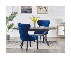 MAYFAIR - Lot de 2 Chaises Capitonnées en Velours Bleu - Style Contemporain - Pieds en Bois - Salle