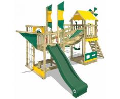 WICKEY Aire de jeux Portique bois Smart Cruiser avec balançoire et toboggan vert Cabane enfant