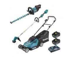 Pack Makita Jardin: tondeuse 36V DLM432 + débroussailleuse 18V DUR192L + taille-haies DUH502 + 2