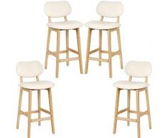 SiFree®Tabouret de Bar Lot de 4,Tabouret de Cuisine Design en Cuir Artificiel et Bois?Blanc Crème