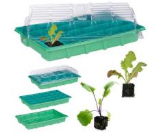 Mini serre d'intérieur 24 compartiments couvercle semis terrine plants fleurs légumes 38 x 24,5 cm,